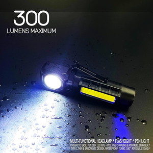 หลายแหล่งกําเนิดแสง LED โคมไฟหัวกระจกไฟฉายแบบชาร์จไฟ USB ความปลอดภัยและความสะดวกสบายตั้งแคมป์ชุดการอยู่รอดเกียร์คลิปหัวไฟฉาย