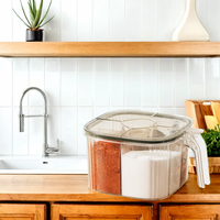 Pot à épices carré transparent 4-en-1 écologique pour la maison, avec compartiments multiples pour le poivre, cuillère incluse, compatible lave-vaisselle et four