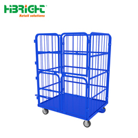 Cage de rangement pliable robuste Highbright HBE-RC en métal, 4 côtés, 4 portes, barre de traction, galvanisée, roues de 5 pouces