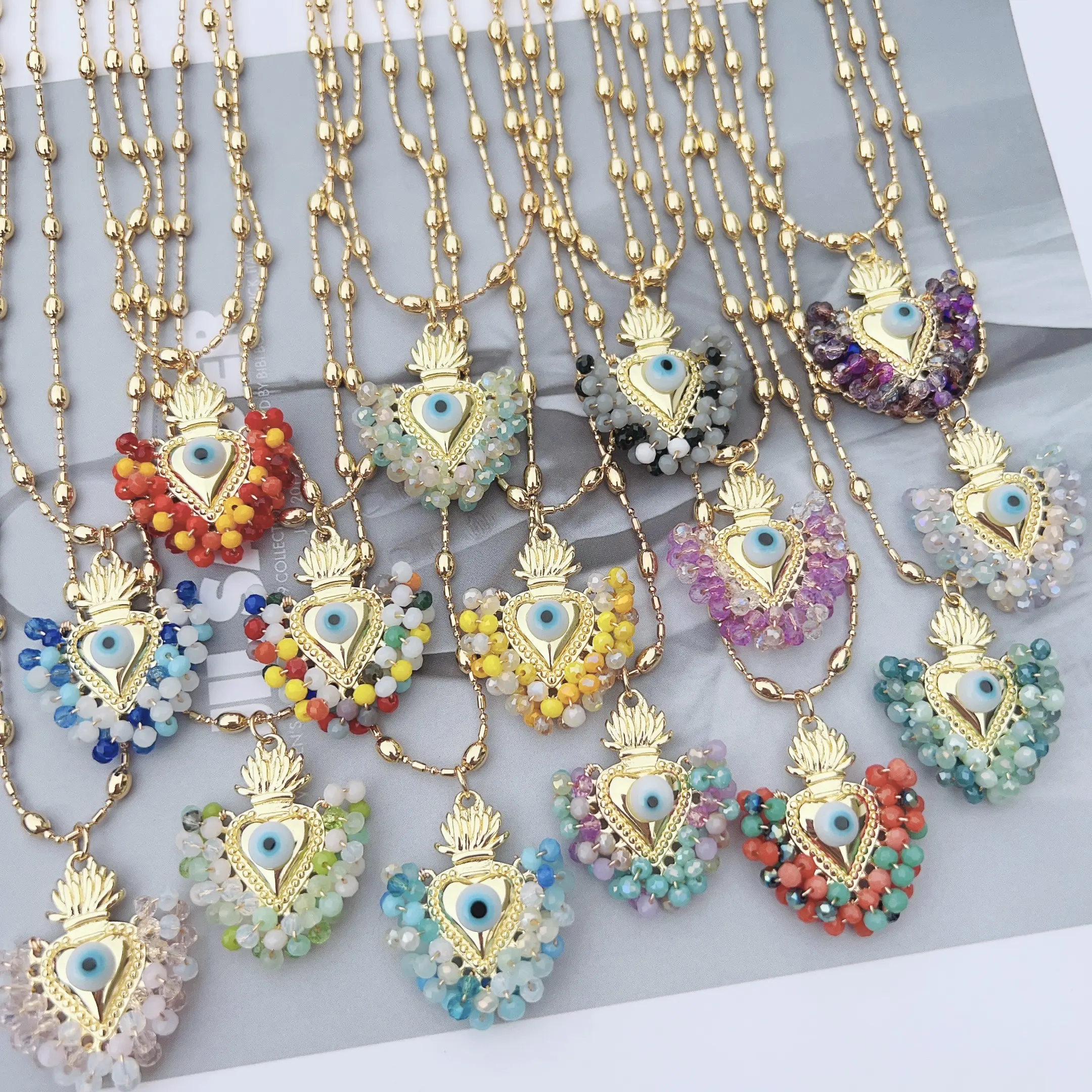 Hot Selling New Model Heart Charm Necklace Colorful Beads Lucky Eye Pendant Choker Women Wholesale Party Gift Jewelry