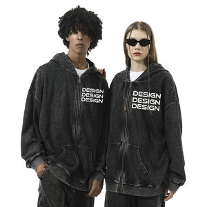 Sudadera con capucha de algodón puro, tejida, con cremallera, acolchada, lavada al ácido, desgastada, cortavientos y transpirable, con logo personalizado, de moda para invierno, al por mayor - Product Image 4