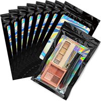 Sacs refermables holographiques transparents en Mylar de 3,5 g avec fermeture éclair, anti-odeur, en plastique noir, pour bonbons, pochettes d'emballage holographiques