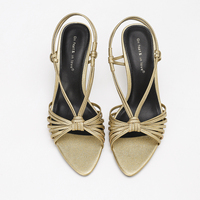 Sandales personnalisées vintage dorées en satin à bout ouvert et talon fin pour femme, avec brides ajourées, chaussures d'été de plage, doublure en PU