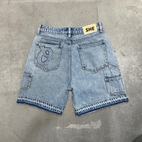 Pantalon Harem Personnalisé par le Fabricant, Streetwear d'Été pour Hommes, Short en Denim Brodé, Coupe Classique, Jeans avec Strass