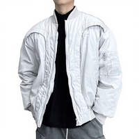 Blouson Bomber Homme LEDUO Hiver Blanc Noir Décontracté Coupe Ample Col Montant Poches Cargo Fermeture Éclair Imperméable