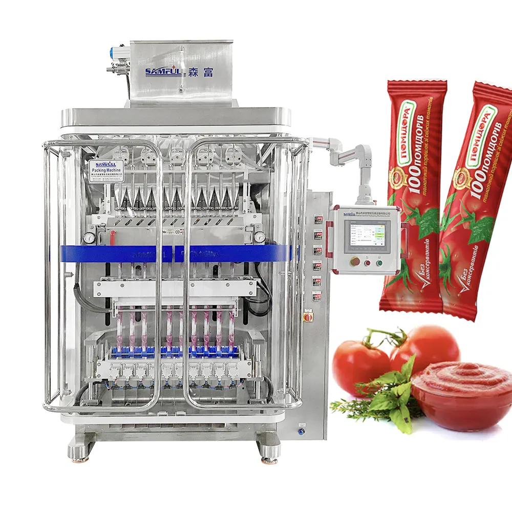 Автоматическая Многополосная машина для запечатывания, машина для упаковки имбиря, чеснока, пасты, томатного соуса, саше, машина для розлива пасты