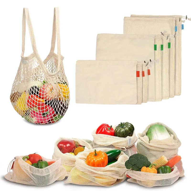 Mesh Produce Bag with Drawstrings Washable Cloth Bag Bulk Food Storage Fruit Bag