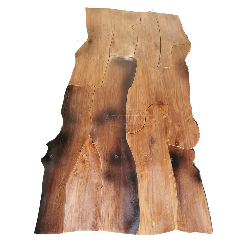custom made unique irregular shape composite wood veneer laminated retro style antiqued art parquet flooring walnut