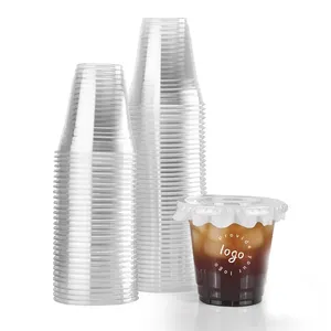 Custom LOGO Printed Clear Ice Coffee Milkshake Boba Milk Bubble Tea Disposable Plastic PET Cup With Lids