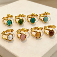 Nouvelle bague tendance en acier inoxydable, style européen et américain, avec pierre naturelle turquoise, bague ouverte pour femme, plaquée or 18 carats, accessoires pour les mains