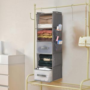 Organiseur de placard suspendu à 5 niveaux avec 2 tiroirs, pliable, en tissu non tissé, pour l'organisation des vêtements dans la chambre - Product Image 5