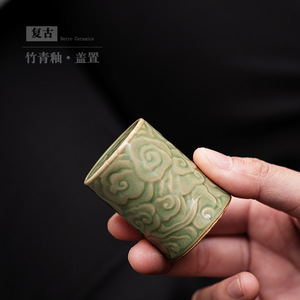 Support de couvercle en céramique rétro, glaçure verte, motif nuages porte-bonheur, pour tasses à thé, accessoires de service à thé, origine Dehua, lavage à la main uniquement - Product Image 4