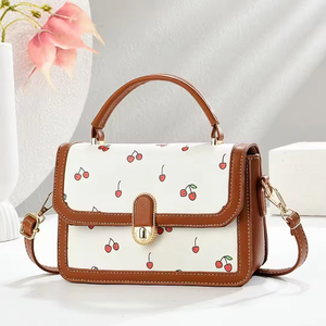 Women's Fashionable Cherry Print Shoulder Handbag Small <b>Square</b> Crossbody Bag with Single Strap Zipper Closure - Product Image 4
