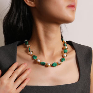 בציר פנינה טבעית וטיפה מלכיט, כפתורים סימן שאלה משובחים שרשרת חרוזים עבור נשים מסיבת חוף הים - Product Image 5