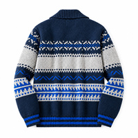 Cardigan en tricot pour homme à col châle et fermeture éclair intégrale, motif géométrique nordique Fair Isle, épais et chaud pour l'hiver, OEM ODM, tricot sur mesure