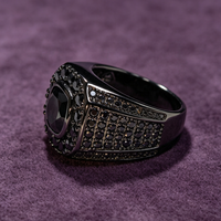 Bague Hip Hop en Argent S925 Sertie de Moissanite Noire, Bague Large Creuse en Nid d'Abeille Plaqué Rhodium Noir pour Hommes, Bijoux Fins
