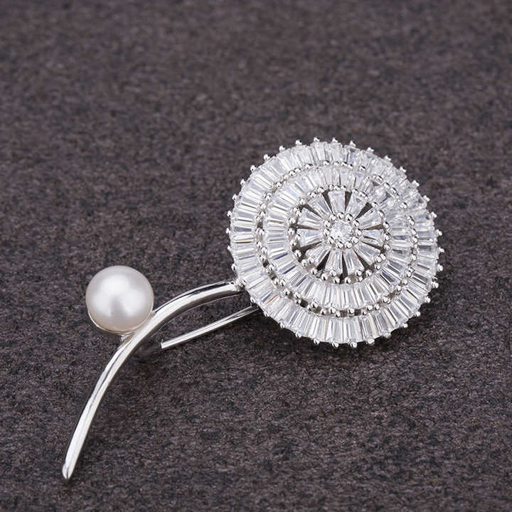 Designer 925 Sterling Silver Vintage Flower Pearl Brooch for Women