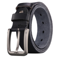 Sabuk kulit sapi asli modis pria, grosir lapisan pertama kulit sapi Retro Full Grain sabuk kulit asli dengan paduan untuk gesper