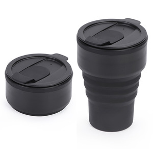 Taza de café plegable de 375 ml, taza de viaje de silicona negra con aislamiento térmico para hombres - Product Image 1