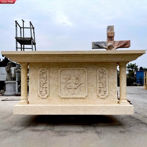 YOUFINE Mesa de Altar de Iglesia de Mármol Beige Tallada a Mano, Altar Religioso <span class=keywords><strong>para</strong></span> Decoración de Santuario de Iglesia, Personalizable - Product Image 1