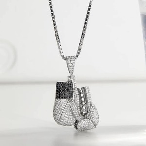 Iced Out <b>Boxing</b> <b>Gloves</b> <b>Pendant</b> With Black And White Rhinestones 925 Silver Rhodium Plated Hiphop Style Unisex <b>Pendant</b> Jewelry - Product Image 1