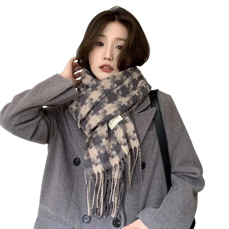 New Winter Triangle Tassels Scarf For Women Cashmere Warm British Style Color Grid Scarves Plaid Shawl For Men And Women