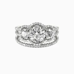 SGARIT Trendy Jewelry 3 Stone Moissanite Ring Set 14K White Gold 1CT Round Brilliant Cut Moissanite Diamond Engagement Ring Set