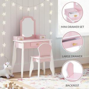 Set Tavolo da Trucco e Sedia <span class=keywords><strong>per</strong></span> Bambini Rosa e Bianco con <span class=keywords><strong>Specchio</strong></span>, Stile Montessori - Product Image 5