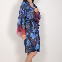 Ensemble de pyjama en soie 100% à imprimé floral élégant pour femmes Guixiu avec manches longues et ceinture