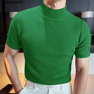 <span class=keywords><strong>2024</strong></span> verano hombres nueva camisa de punto simple informal cuello alto agua ondulación Color sólido <span class=keywords><strong>camiseta</strong></span> - Product Image 5