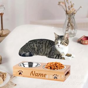 Comedero cuadrado de madera para mascotas, adecuado para gatos y perros, soporte para el cuello para beber y comer, soporte de madera para tazón de gato - Product Image 2