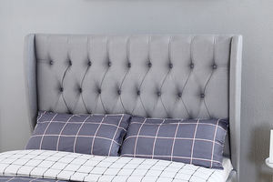 Willsoon misura doppia testiera alta con Wingback morbido Grey tessuto imbottito letto con bottoni portaoggetti - Product Image 5