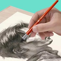 Stylo pinceau à dessin avec manche en bois, tête éponge, outil d'effacement noir pour l'art, le croquis, le dessin, les portraits et les artistes