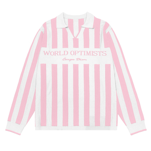 Suéter tipo <span class=keywords><strong>polo</strong></span> personalizado de punto jacquard a rayas para <span class=keywords><strong>hombre</strong></span> con decoración de logotipo - Product Image 2