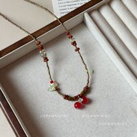 Collier ras du cou vintage JS fait main avec perles et feuilles, bijoux d'été, accessoires, collier cerise pour femme