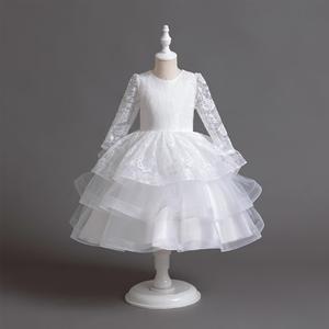 Bianco <span class=keywords><strong>damigella</strong></span> d'onore abbigliamento per bambini con fiocco in pizzo festa <span class=keywords><strong>abito</strong></span> da sposa ragazza manica lunga <span class=keywords><strong>abito</strong></span> da ballo principessa - Product Image 4