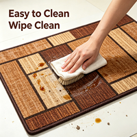 Modern Rectangular Brown Geometric Block Polyester Kitchen Rugs Non Slip PVC-Coated Backing Water Absorbent Stain Resistant Easy