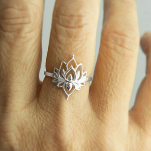 Golden <b>Lotus</b> Flower Ring Alloy Gold Plated Unisex Buddhist <b>Jewelry</b> Gift For Her Or Him T0218 - Product Image 2