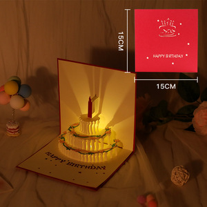 Cartes de vœux d'anniversaire pop-up 3D, carte de gâteau d'anniversaire à lumière LED chaude, cadeaux pour maman, femme, soeur, garçon et fille - Product Image 3