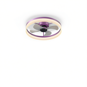 Ventilateur de plafond LED moderne avec lumière, variateur d'intensité, violet, moteur DC, 3 pales, télécommande, pour salon - Product Image 1