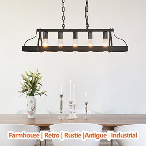 5-Light Farmhouse Rustic Luminaires Sur Table Moderne Linéaire Rectangulaire Cuisine Îlot <span class=keywords><strong>Plafond</strong></span> Pendentif Éclairage E26 34 Pouces - Product Image 3