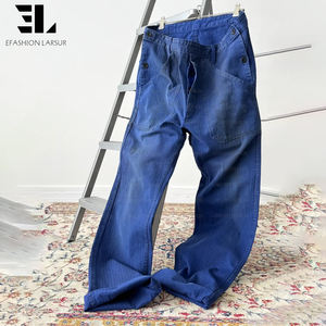 LARSUR Custom Factory Sun Faded Duck Canvas Chore Francês Azul Utilidade Fadiga Calças De Trabalho Retas Táticas Calças De Trabalho Francês - Product Image 4