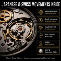 Montre de mode pour femme, boîtier en acier inoxydable texturé, bracelet en cuir de vache, mouvement à quartz analogique MIYOTA, étanche