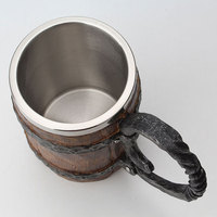 Tasse à bière en bois brut de Simulation 3D, gobelet de chevalier rétro en bois Viking, tasses à vin en acier inoxydable, tasses à café