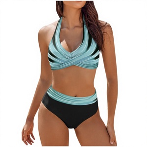 Bikini de Mujer JR con Cintura Alta, Control de Abdomen, Relleno Push-Up, Escote Halter, Material Chifón, Estampado Hawaiano, Spandex/Poliéster - Product Image 3