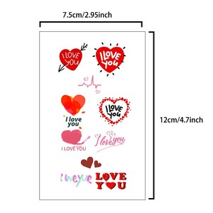 Tatuaggi temporanei a forma di cuore di San Valentino, adesivi di piccole dimensioni con motivi a cartoni animati per bambini, stencil per body painting e pittura facciale. - Product Image 3