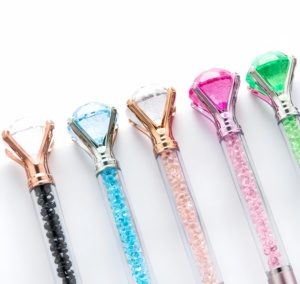 Stylos à bille personnalisés à encre noire et à dessus en cristal en vrac en plastique à motifs diamantés pour le bureau, l'école, la maison et les cadeaux comprennent des stylos promotionnels - Product Image 4