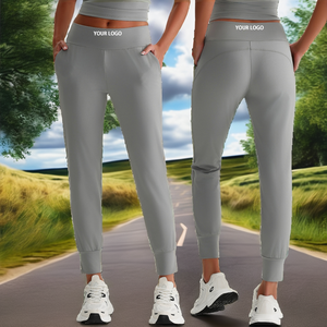 Vêtements de sport pour femmes en polyester/coton à taille élastique, logo personnalisé, vente en gros, respirant, coupe-vent, vêtements de fitness, taille ample - Product Image 2