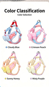 Guinzaglio per cani con fiocco e motivo a quadri, pettorina per cani in stile coreano, guinzaglio da passeggio per esterni per Bichon Frise e Cani Poodle. - Product Image 4