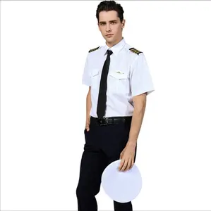 China Factory White Classic Kurzarm Herren Pilot Uniform Weißes Hemd Mit Schulter klappen